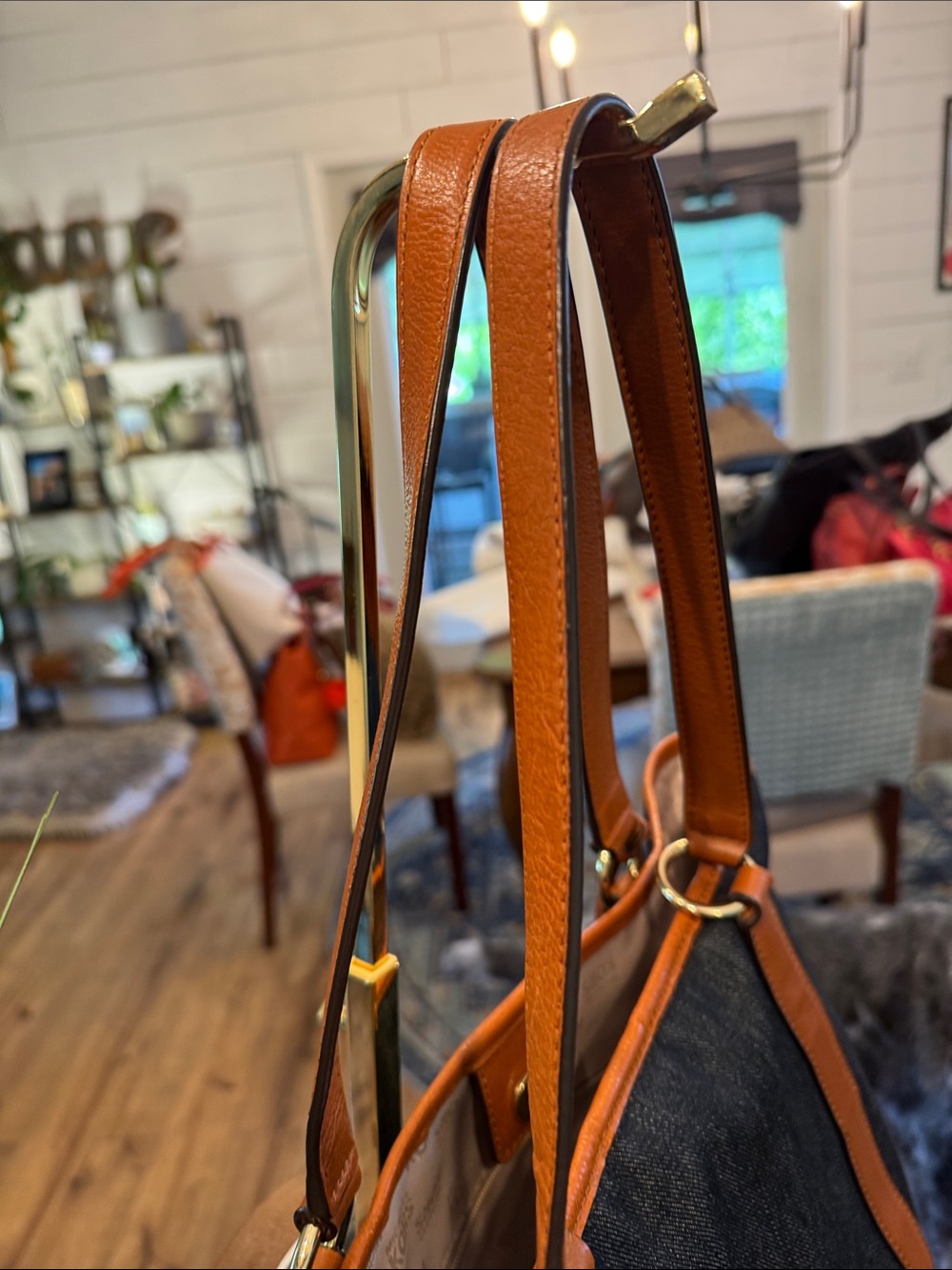 Michael Kors Navy Denim Tote with Tan Leather Trim - Picture 13 of 14